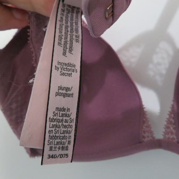 Victoria's Secret Womens Sz 34D Mauvy Purple Mesh Overlay Plunge Bra - Picture 4 of 5